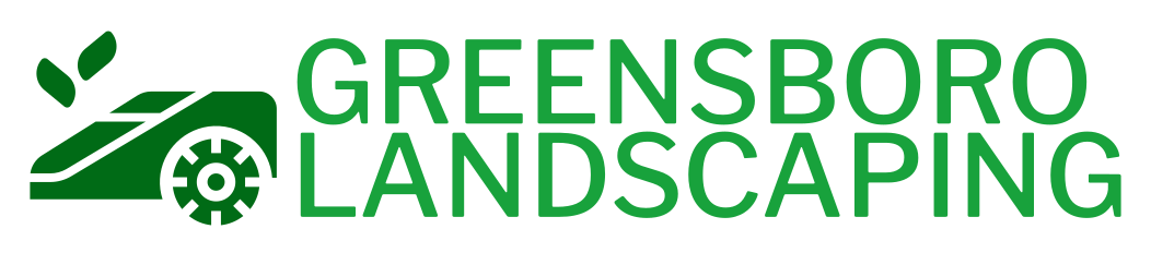 The logo for greensboro landscaping is green and white