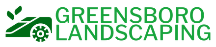 The logo for greensboro landscaping is green and white