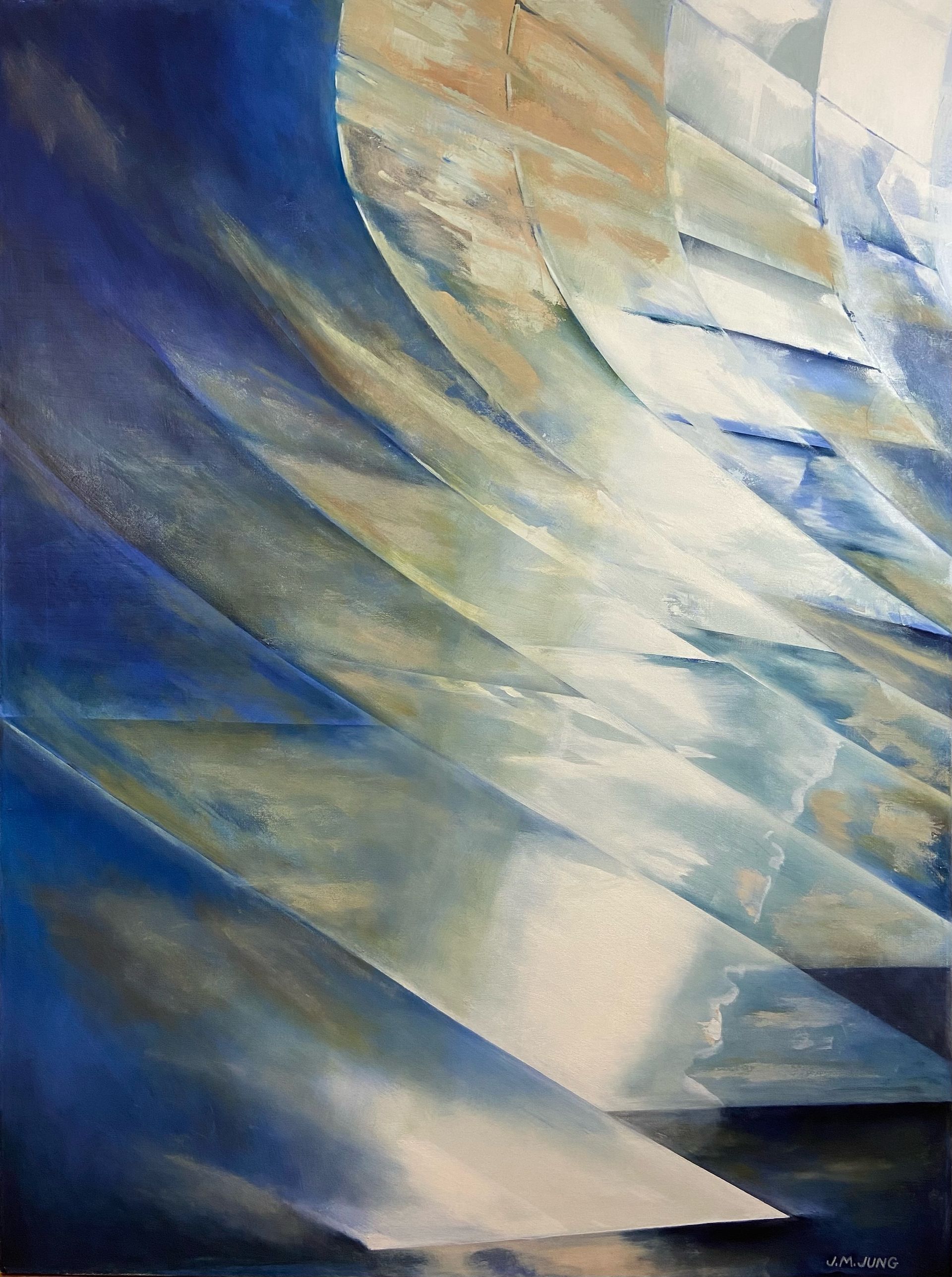 A close-up of a metal bridge, with the blue and gray cast of a January Chicago sky. 