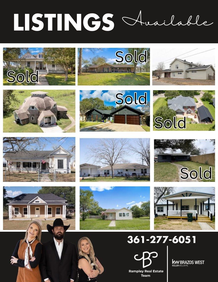 Real estate listings collage with several homes labeled “Sold” and agents’ contact information.