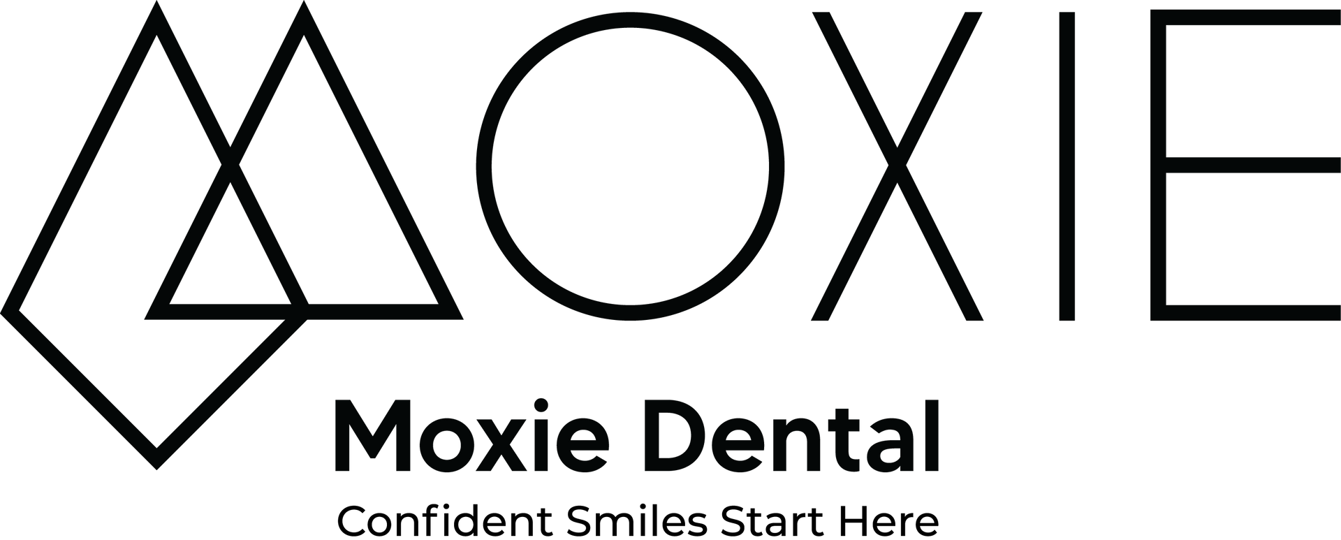 Moxie Dental logo with geometric black shapes and the tagline “Confident Smiles Start Here”