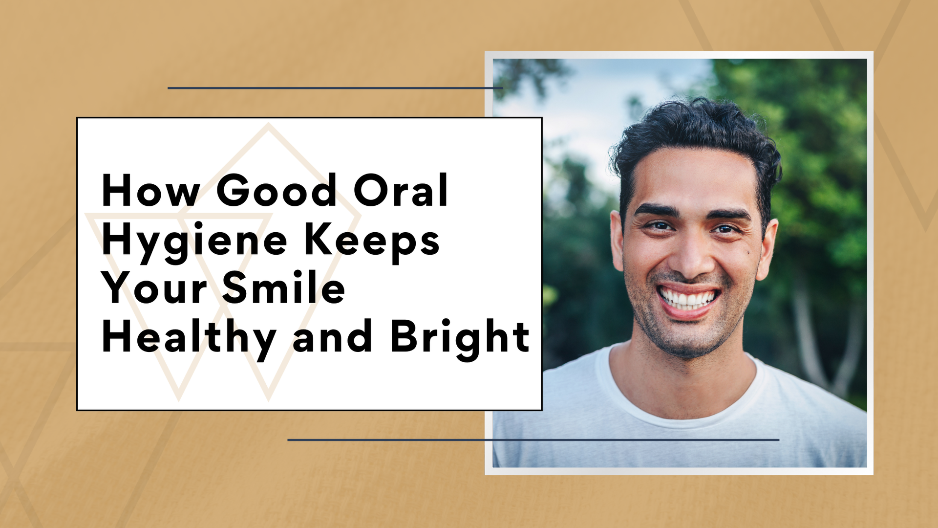 A smiling person on a tan background with the text, 