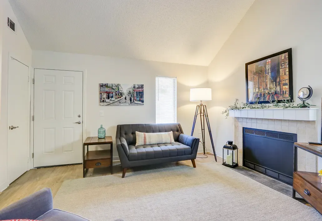 Interior of living room with carpet