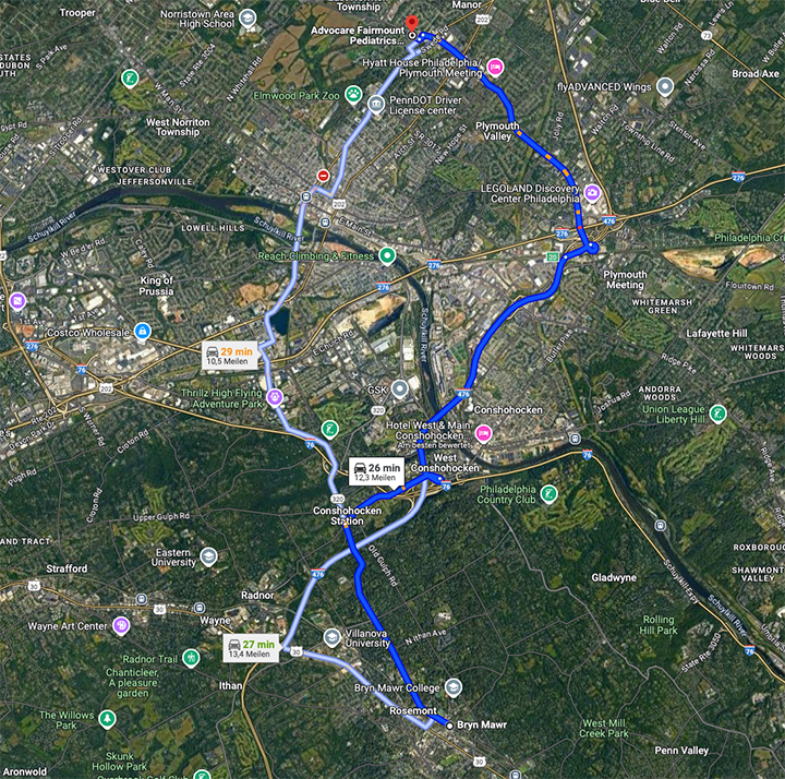 Directions Bryn Mawr to Advocare Fairmount Pediatrics