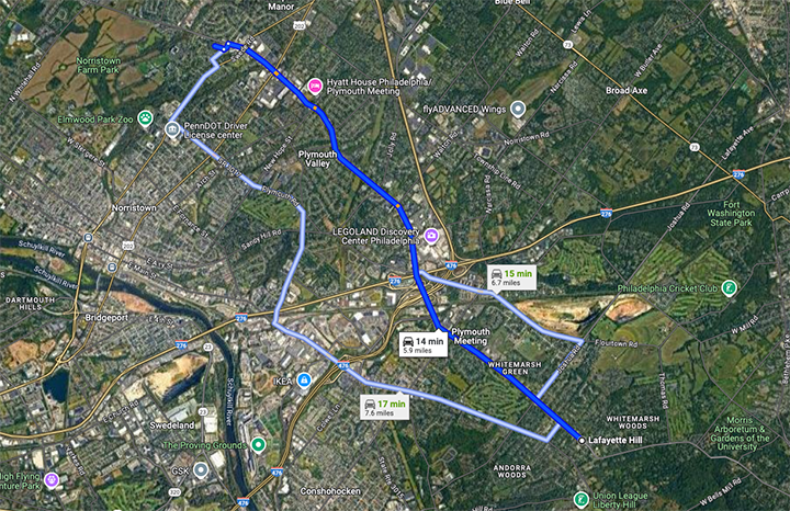 Directions Lafayette Hill to Advocare Fairmount Pediatrics