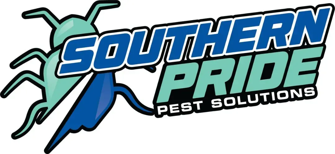 The logo for southern pride pest solutions has a bug on it.