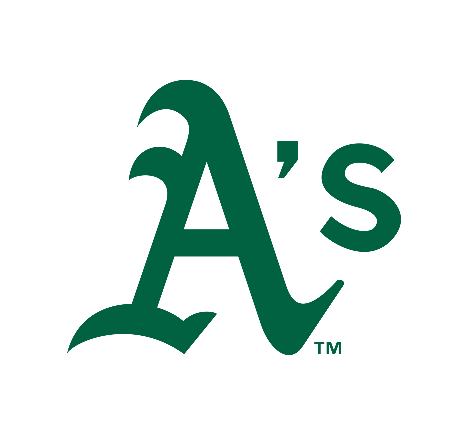 Green stylized A’s logo with apostrophe and trademark symbol on white background