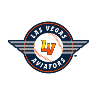 Las Vegas Aviators logo with winged baseball and orange-yellow LV letters on navy circle