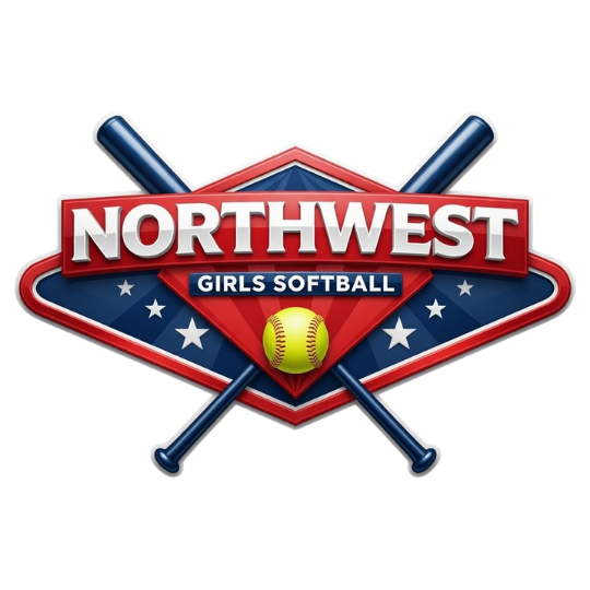 Northwest Girls Softball logo with crossed bats, red diamond, and yellow softball