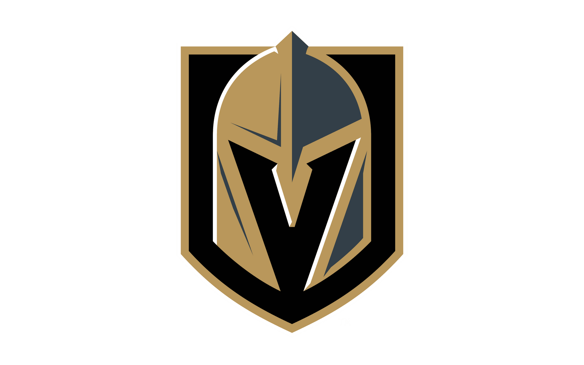 Gold and black Spartan helmet shield logo with pointed crest and V-shaped visor