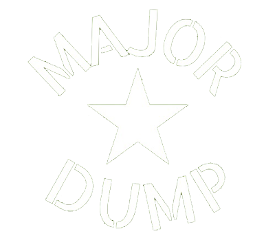 Outline logo reading &ldquo;MAJOR DUMP&rdquo; around a centered star