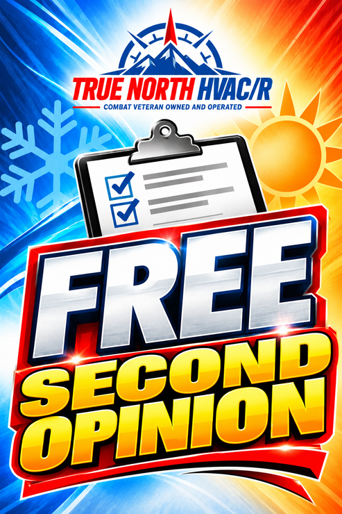 True North HVACR ad with clipboard and bold text: free second opinion
