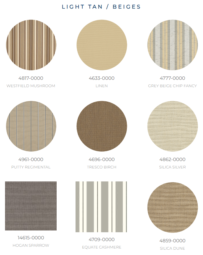 There are many different types of fabrics in light tan and beige.