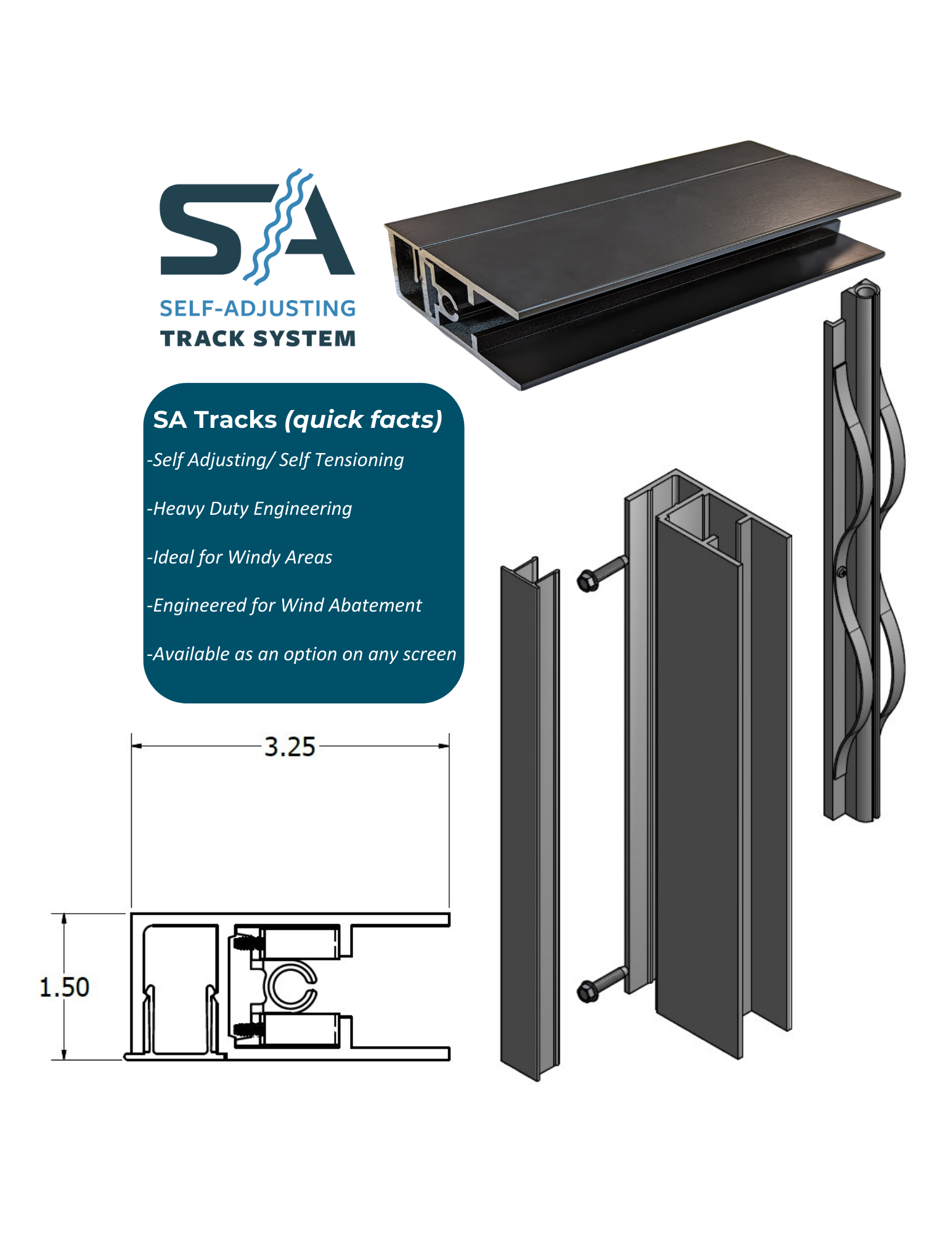 A brochure for a self adjusting track system.