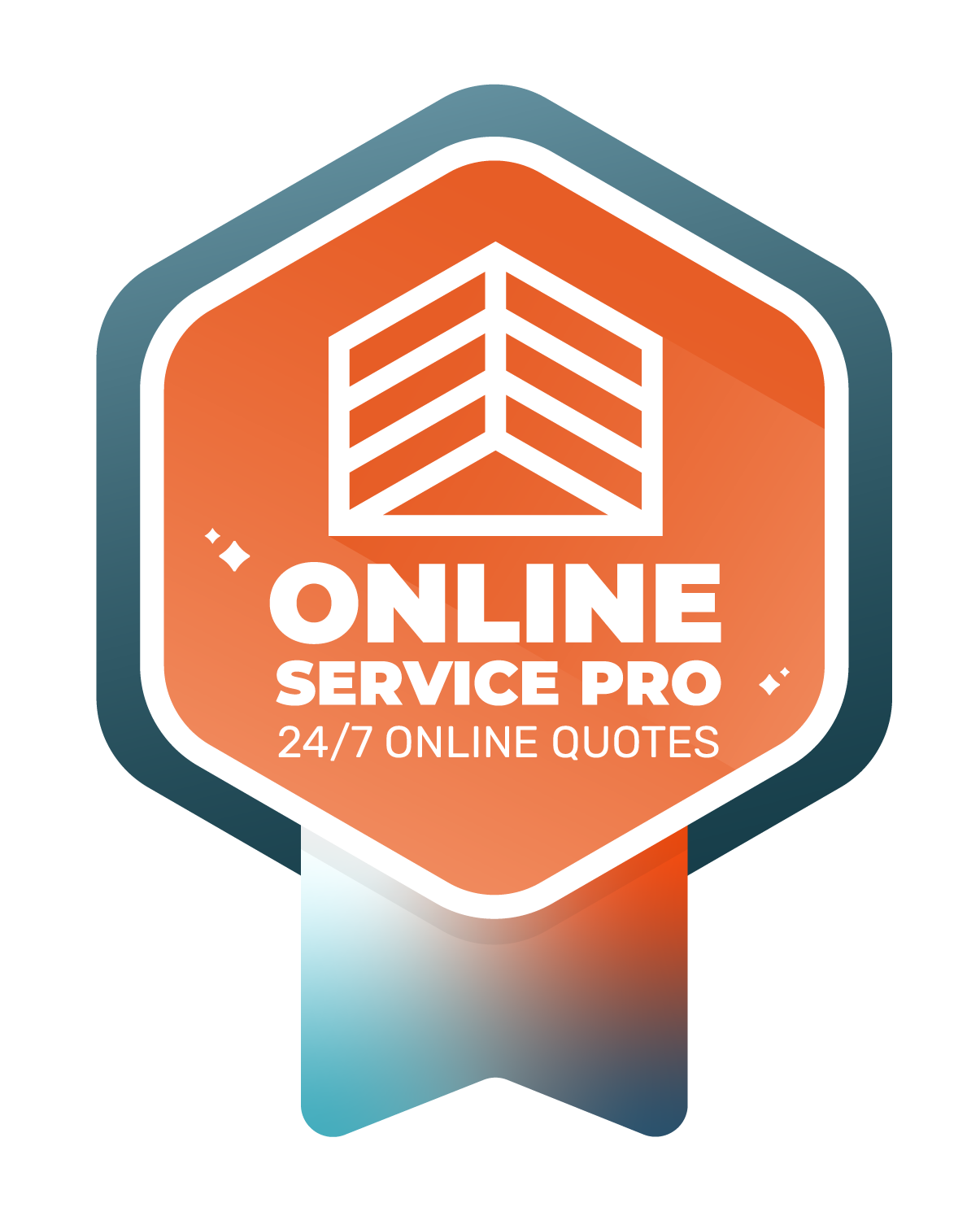 A badge that says online service pro 24/7 online quotes