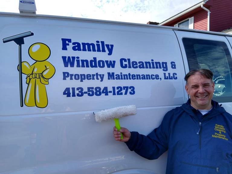 FWC Posing By Company Truck — Hadley, MA — Family Window Cleaning & Property Maintenance FWC Posing By Company Truck — Hadley, MA — Family Window Cleaning & Property Maintenance