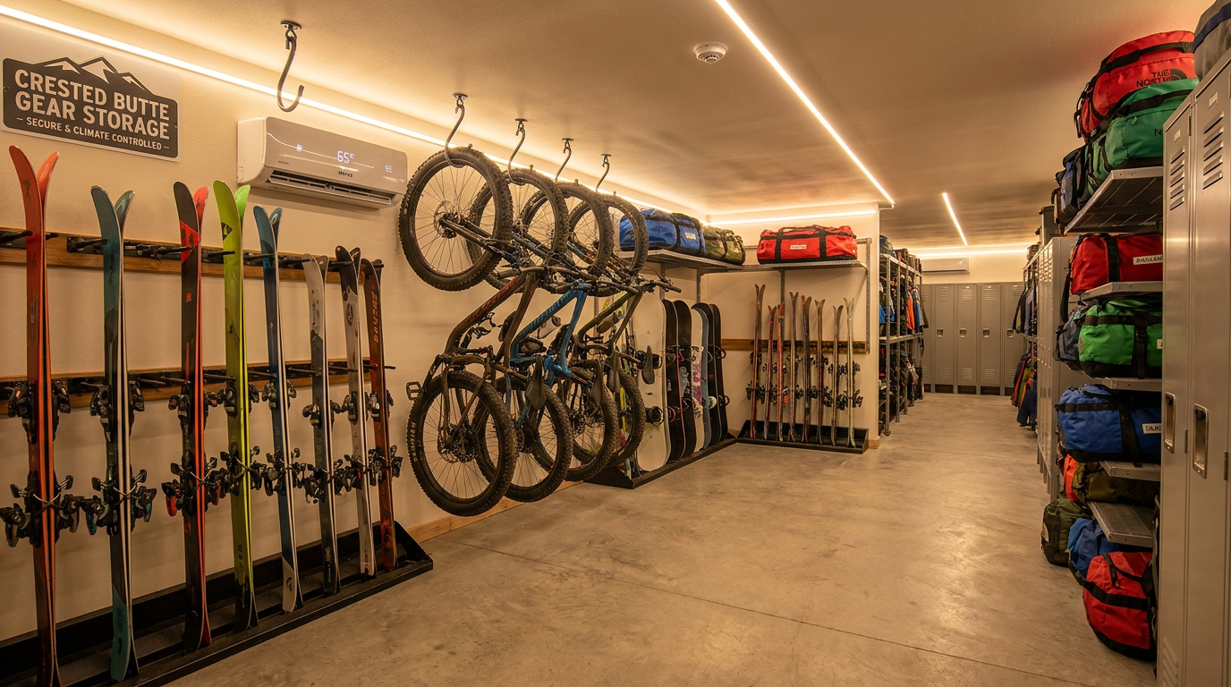 Ski bike and outdoor gear storage in Crested Butte