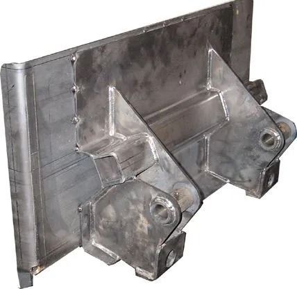 Metal industrial bracket with welded supports and bolt holes, shown on a plain white background