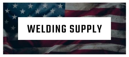 A welding supply logo with an american flag in the background.
