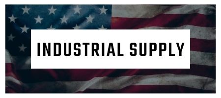 An american flag is behind a sign that says industrial supply