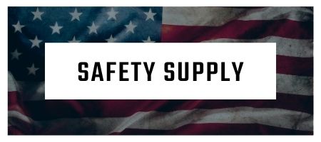 A picture of an american flag with the words `` safety supply '' written on it.