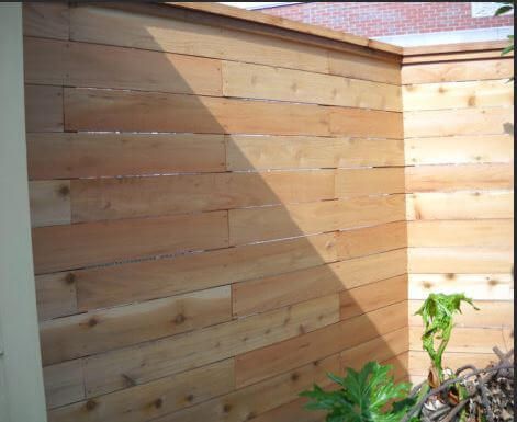 Sunlit wooden fence with diagonal shadow and small plants at the bottom right