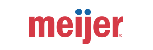 Meijer logo in red lowercase letters with two blue dots above the i