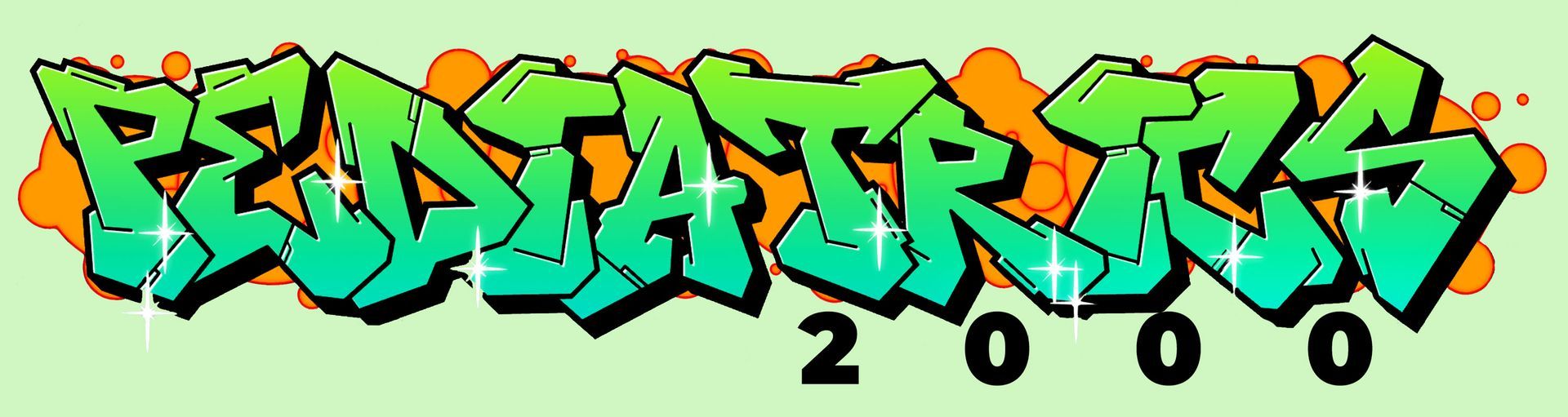 A green and orange graffiti sign that says redstar 2000