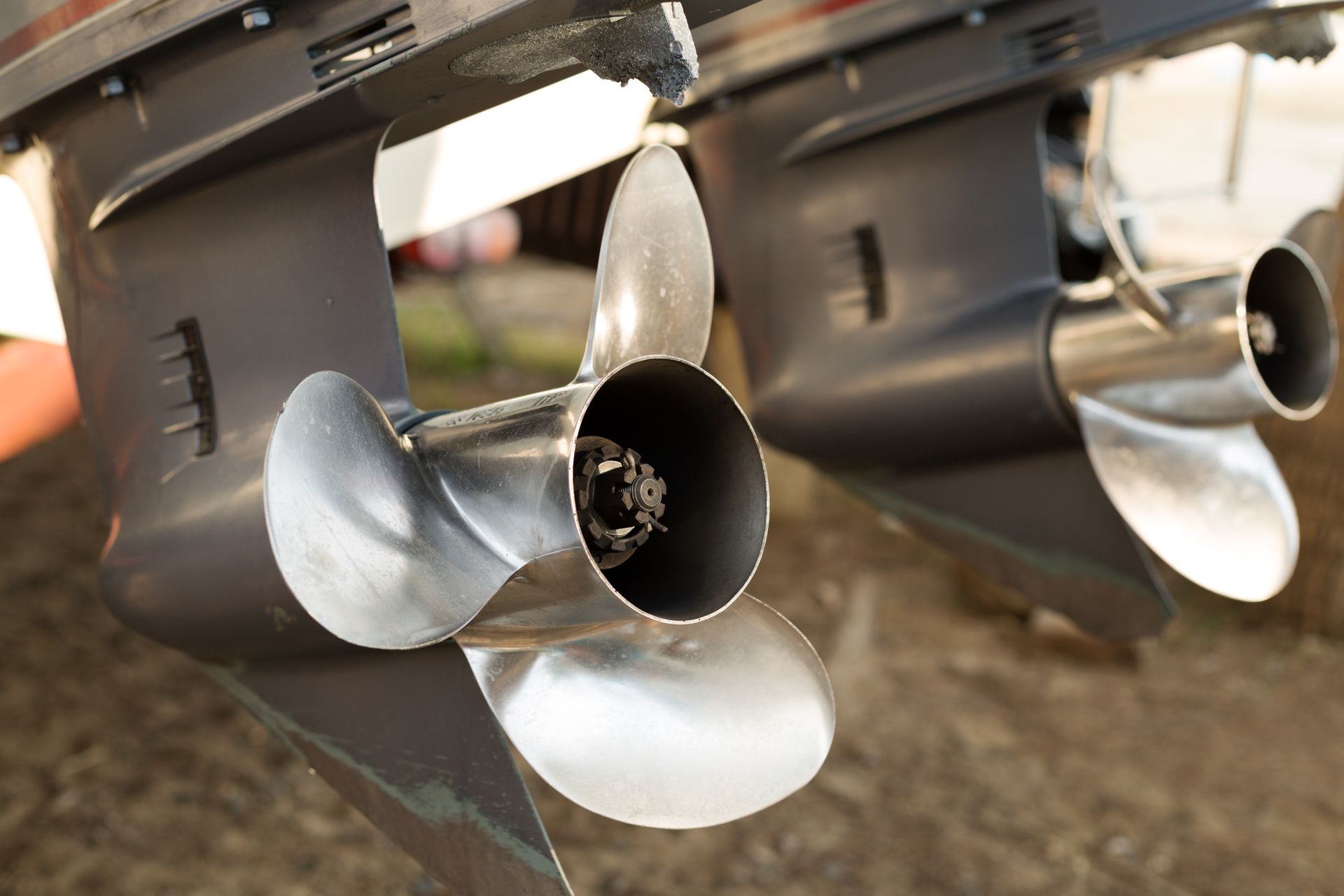 A close up of two propellers on a boat