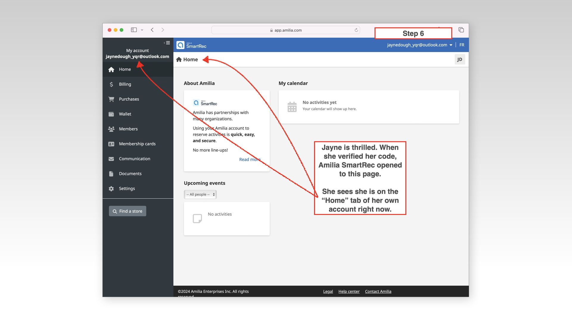 A computer screen shows a screenshot of an AmiliaSmartRec page