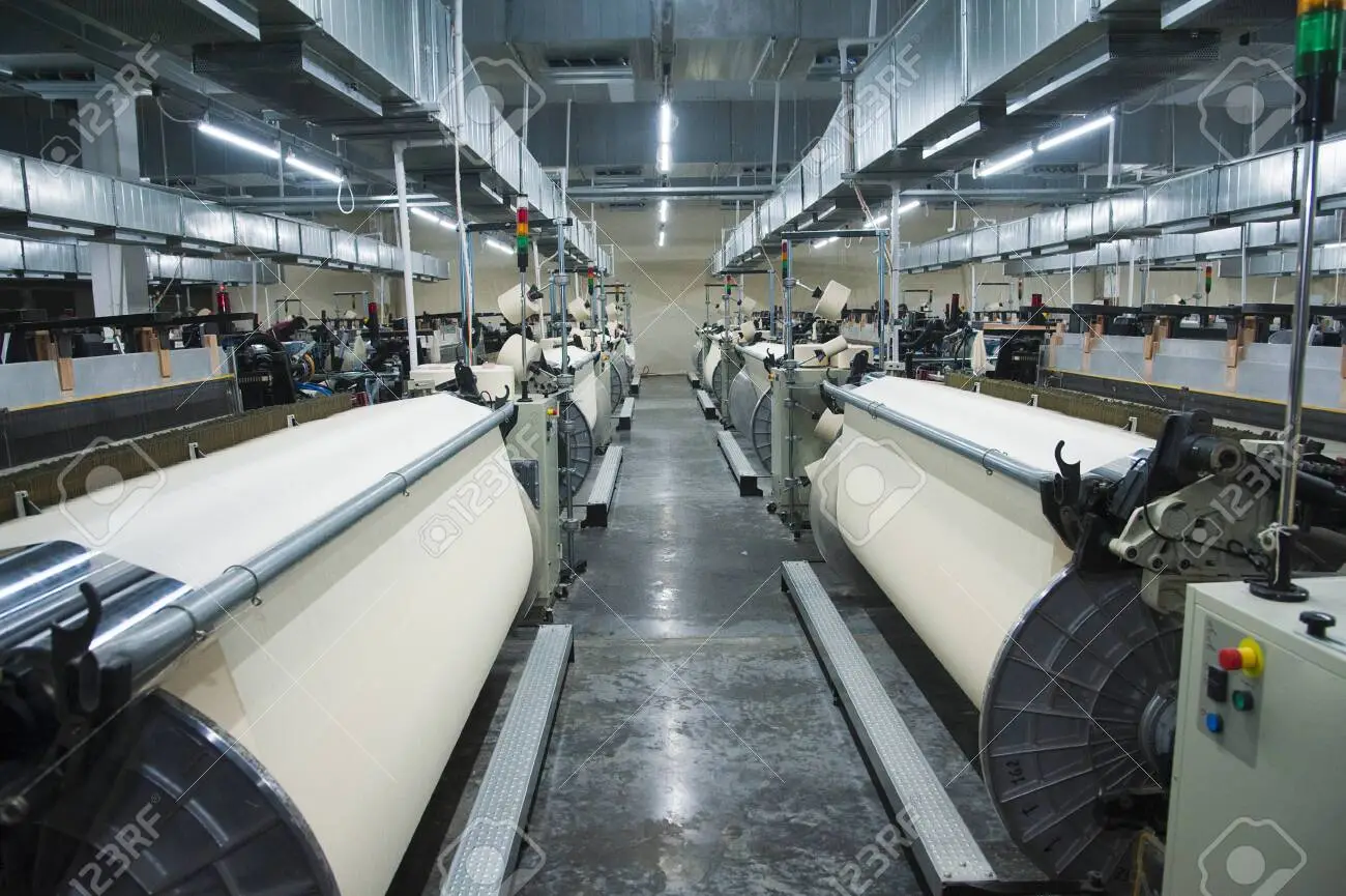 A row of machinery in a textile factory.