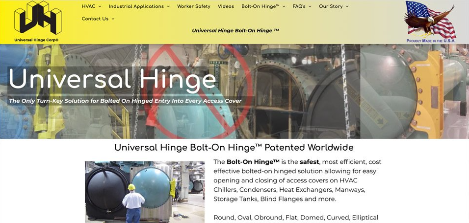 A screenshot of the universal hinge website