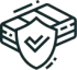 Shield and checkmark icon with layered boxes, suggesting security or verification