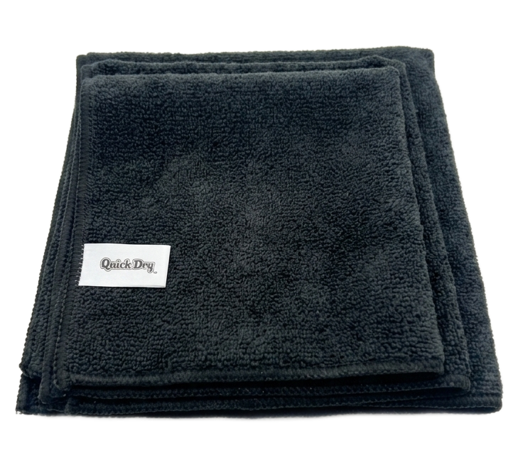Yellow Quick Dry microfiber towel package, 16 x 16 inches, extra plush, for cleaning surfaces.