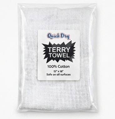 Packaged white QuickDry terry towel, 100% cotton, 15