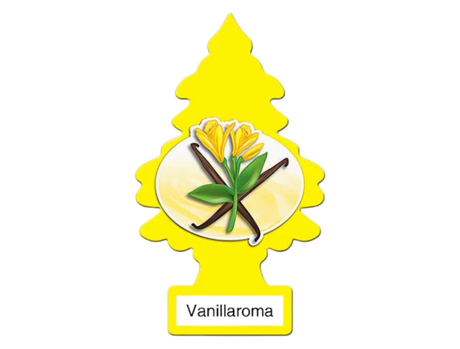 Yellow flower logo with a vanilla blossom and stick, labeled “Vaniillaroma”