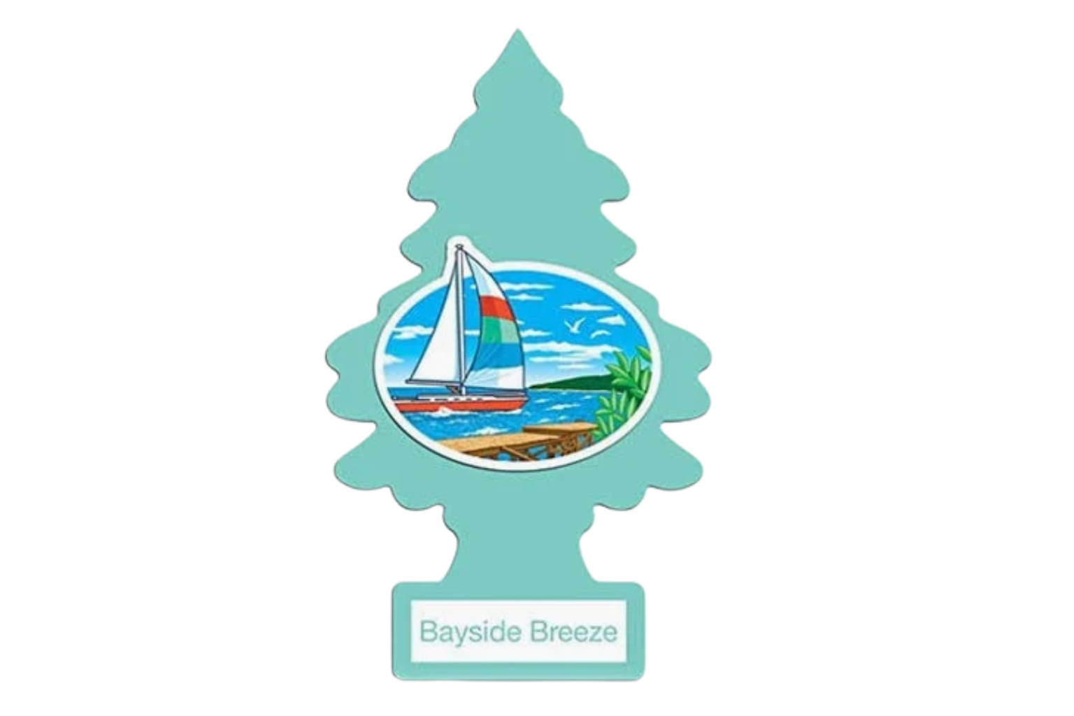 Teal tree-shaped logo with a sailboat scene and the text “Bayside Breeze”