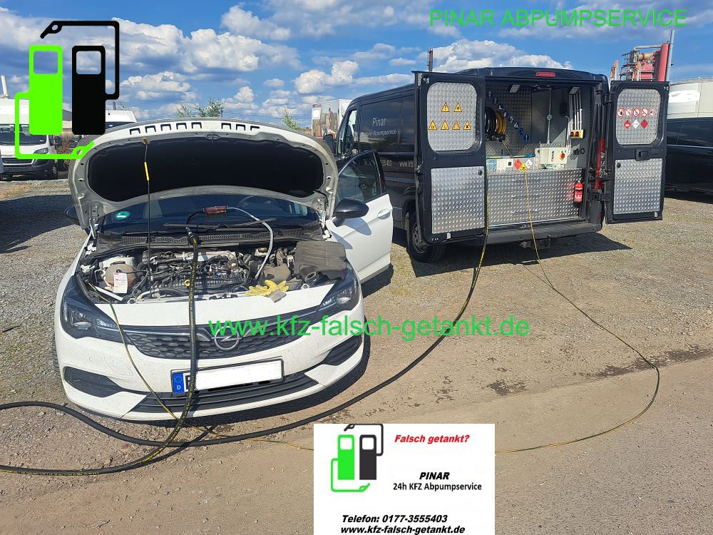 Auto, falsch getankt, erhält Hilfeleistung von unserem Service.