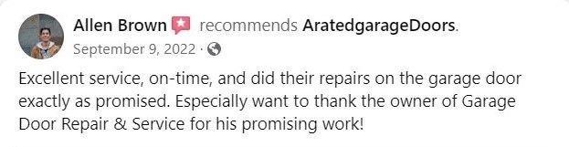 A facebook post from allen brown recommends rated garage doors.