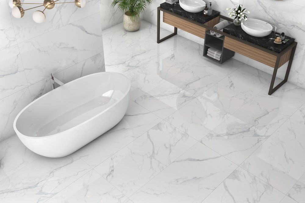 There Is A Bathtub In The Middle Of The Bathroom — Hutchisons Tile Centre In Murwillumbah, NSW