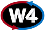 W4 logo in white on a black oval, surrounded by red and blue circular arrows.