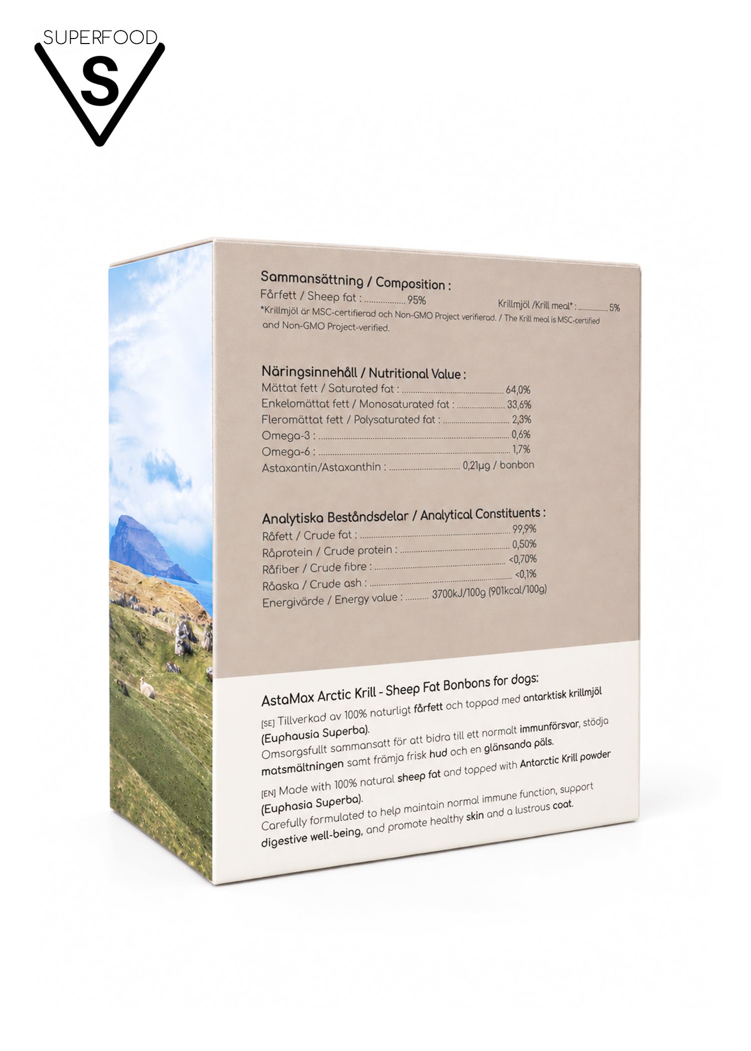 Fennris AstaMax Arctic Krill supplement box in white packaging with blue and gold labels
