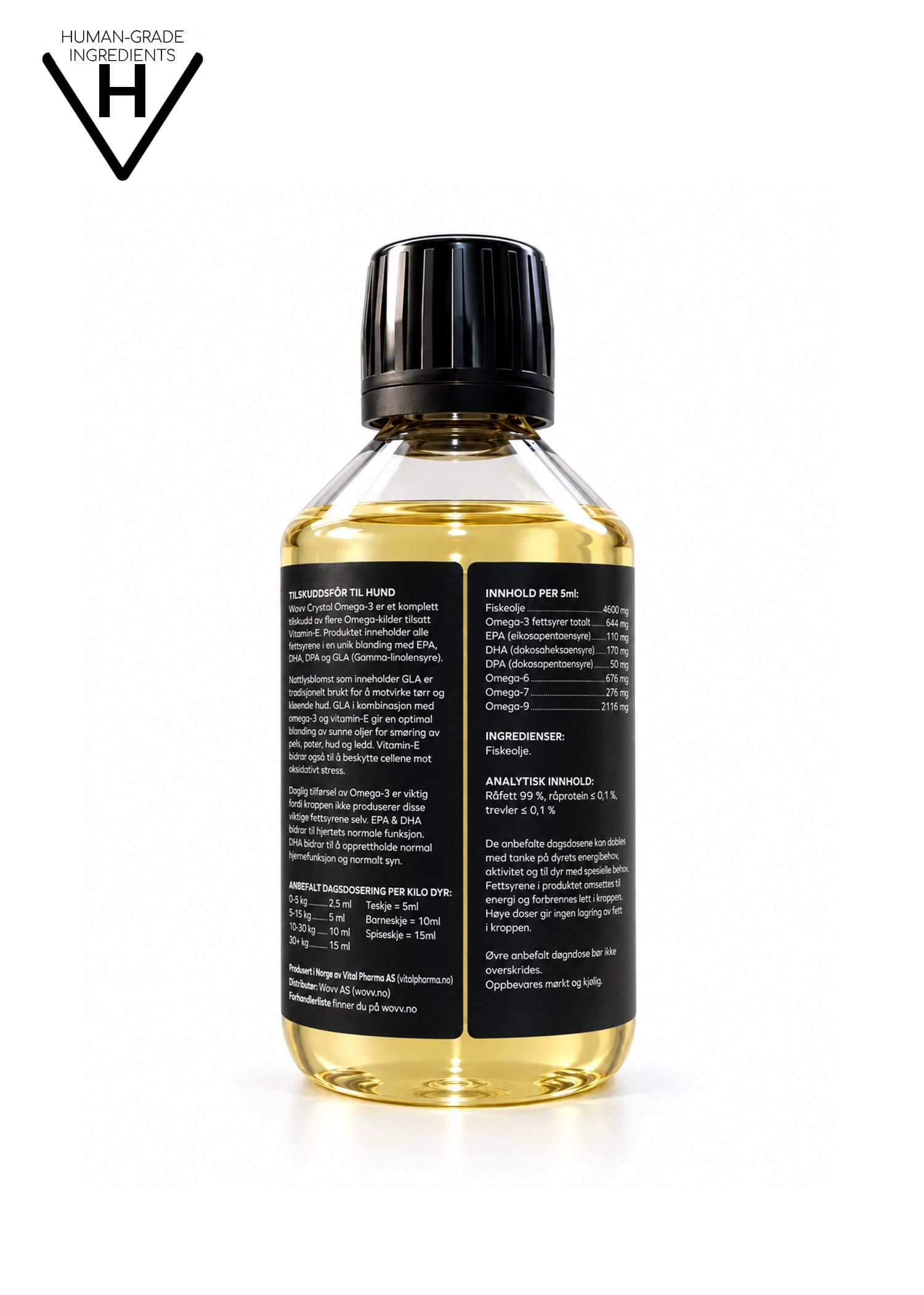 Small clear bottle of yellow liquid with black cap and blue label reading “Crystal Dream” on white background