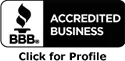 A black and white sign that says `` accredited business click for profile ''.