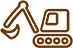 A line drawing of an excavator on a white background.