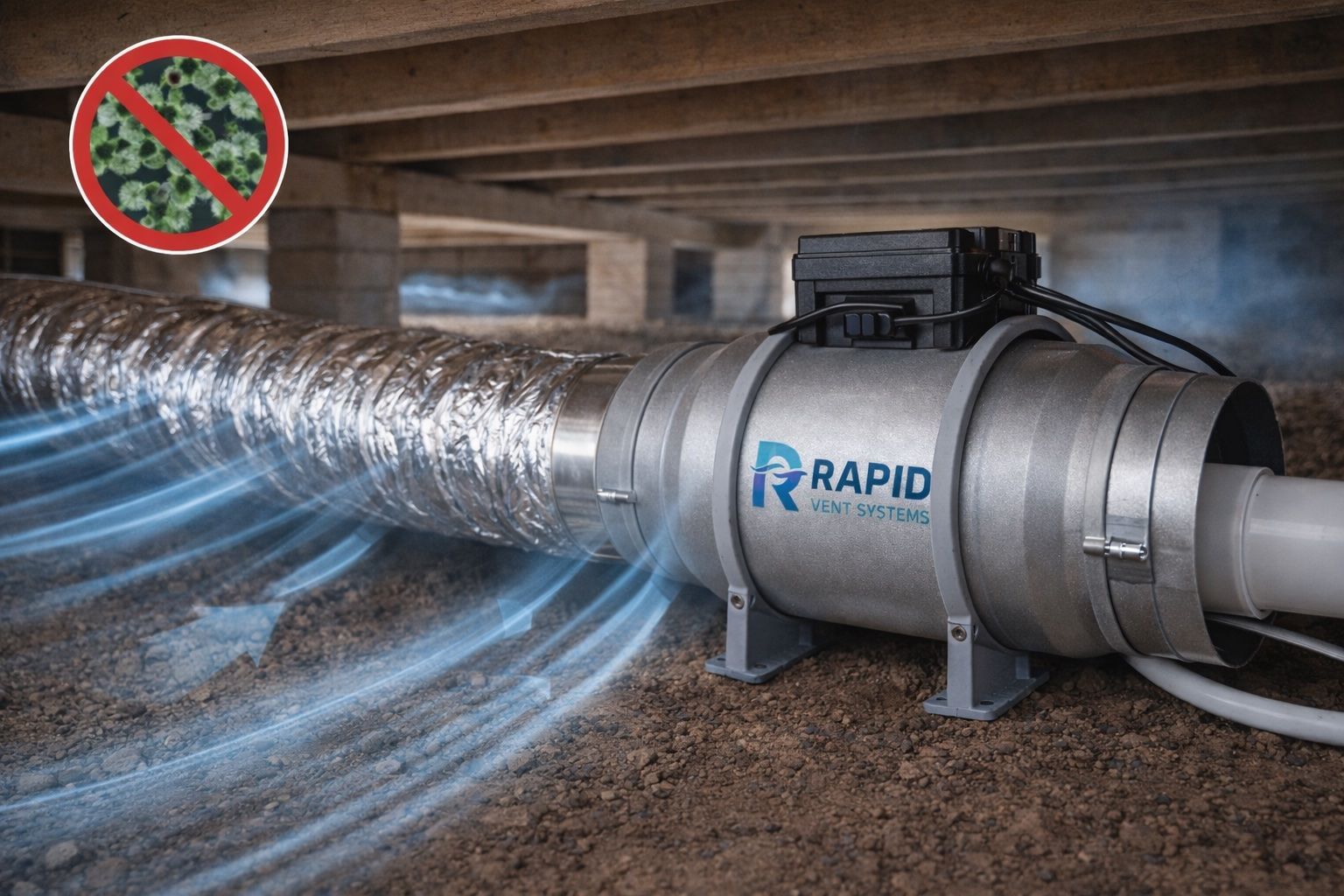 Branded photos subfloor ventilation fan airflow graphic