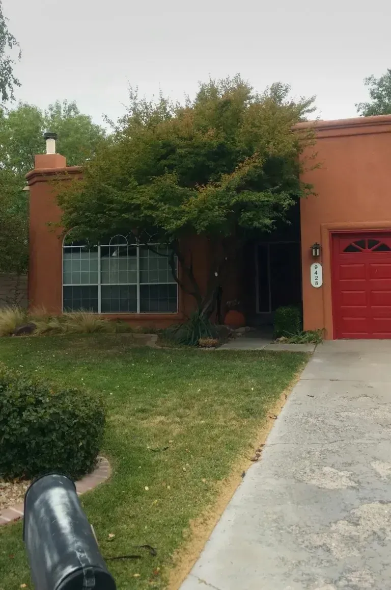 The canopy of the tree has been raised to clear the front entrance.