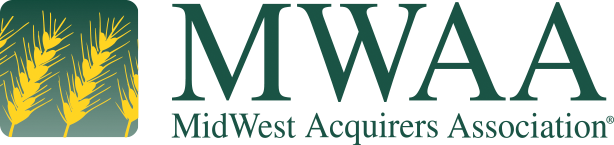 Logo of the MidWest Acquirers Association, in green font and featuring a wheat field graphic.