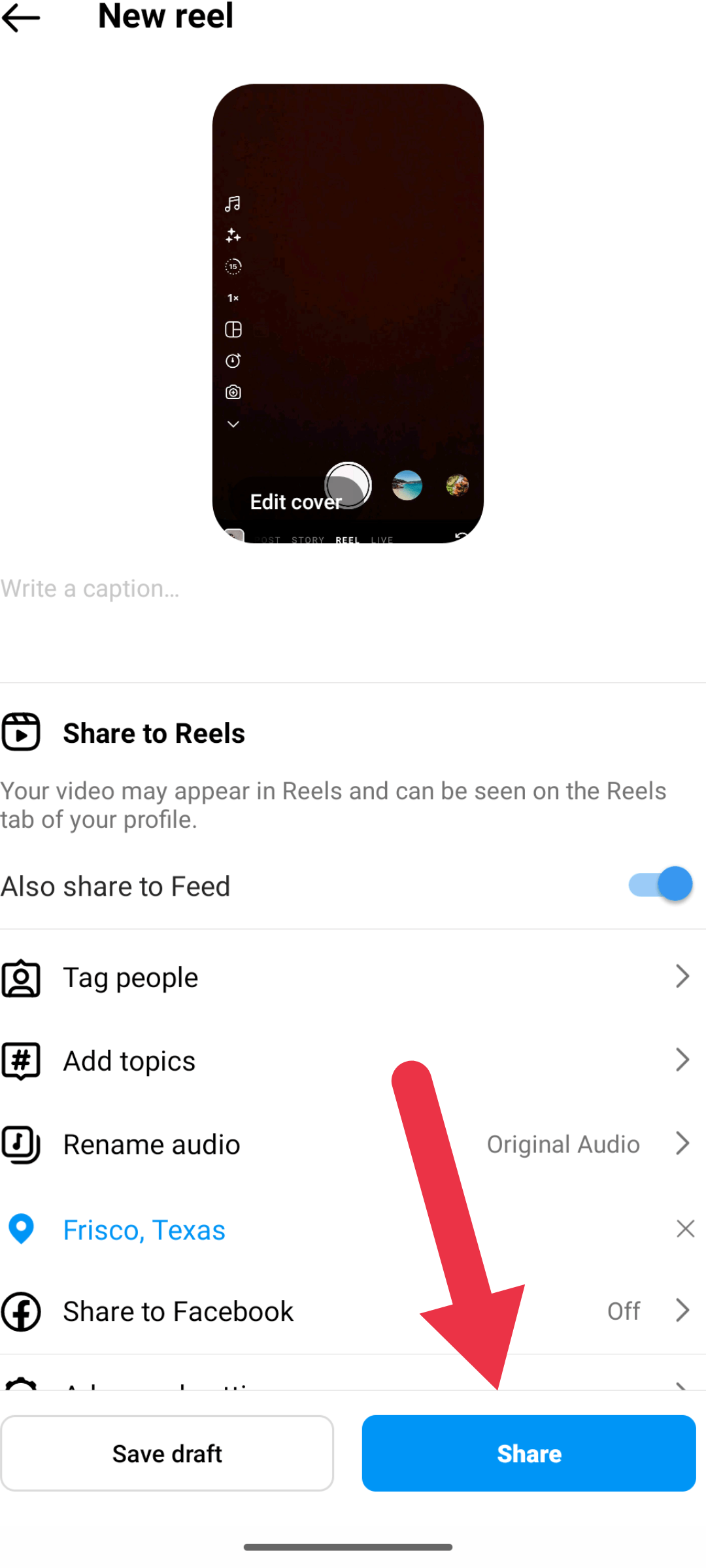 Posting an Instagram reel