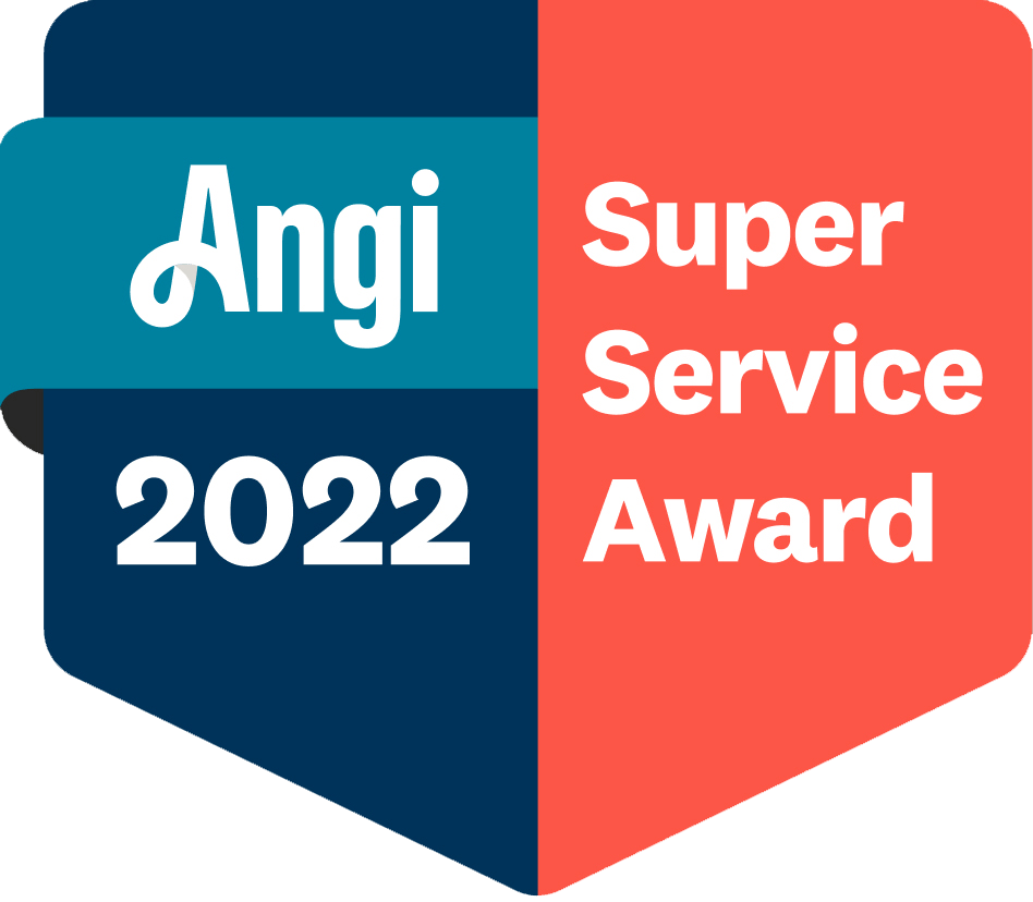 The logo for the angi super service award is blue and red.